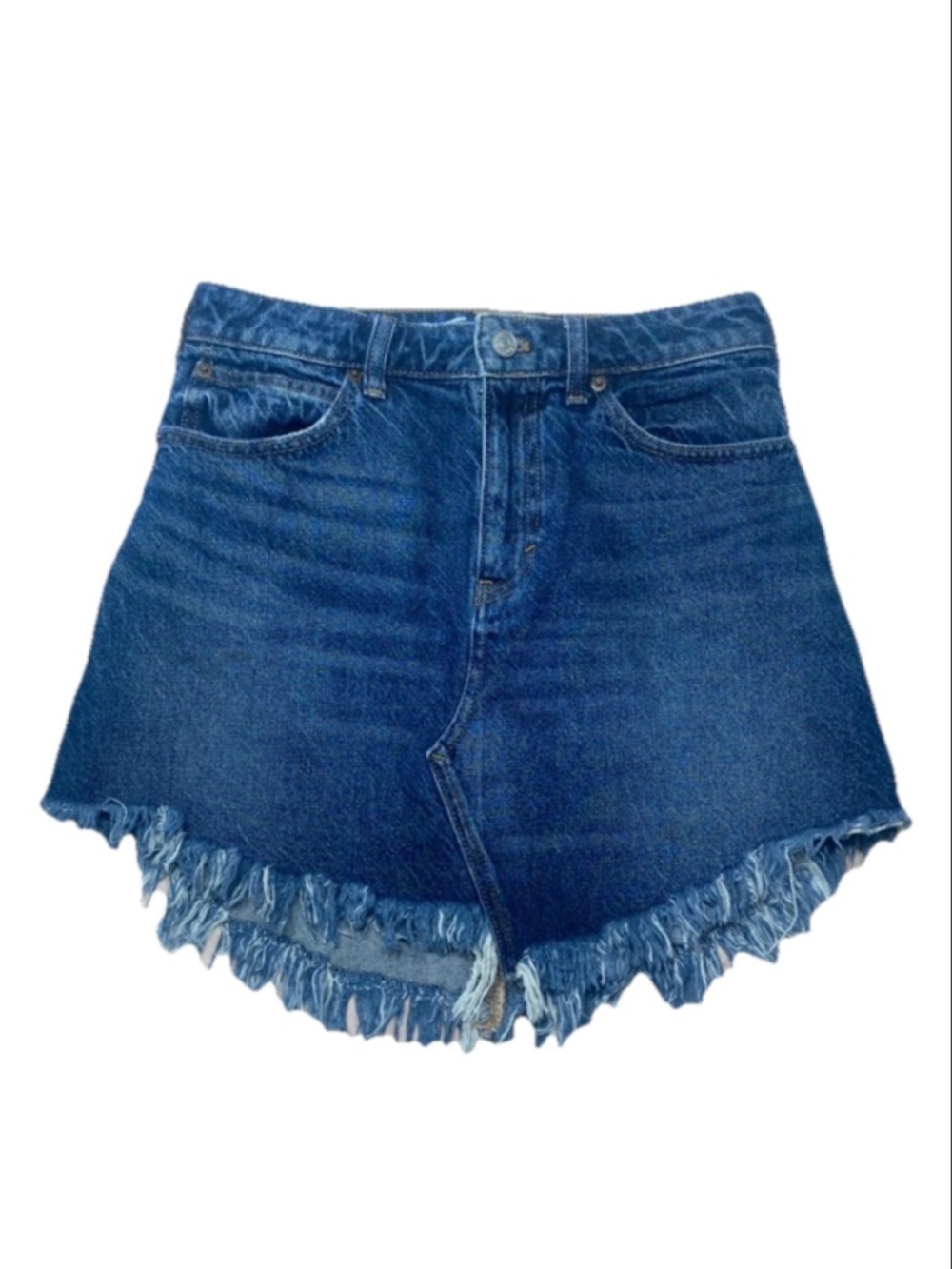 We The Free Asymmetrical Denim Skirt 26 Frayed Hem Boho Festival Blue